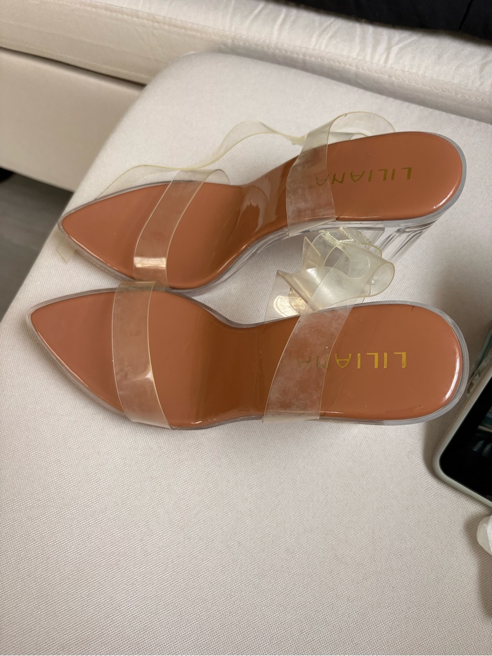 Liliana Clear-Strap Pointed Mules with Tan Insole